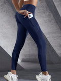 New High Waist Women's Leggings Stretch Yoga Pants Tights With Pockets Push Up Fitness Running Sportswear Solid Color Pants - OneLoveCanada