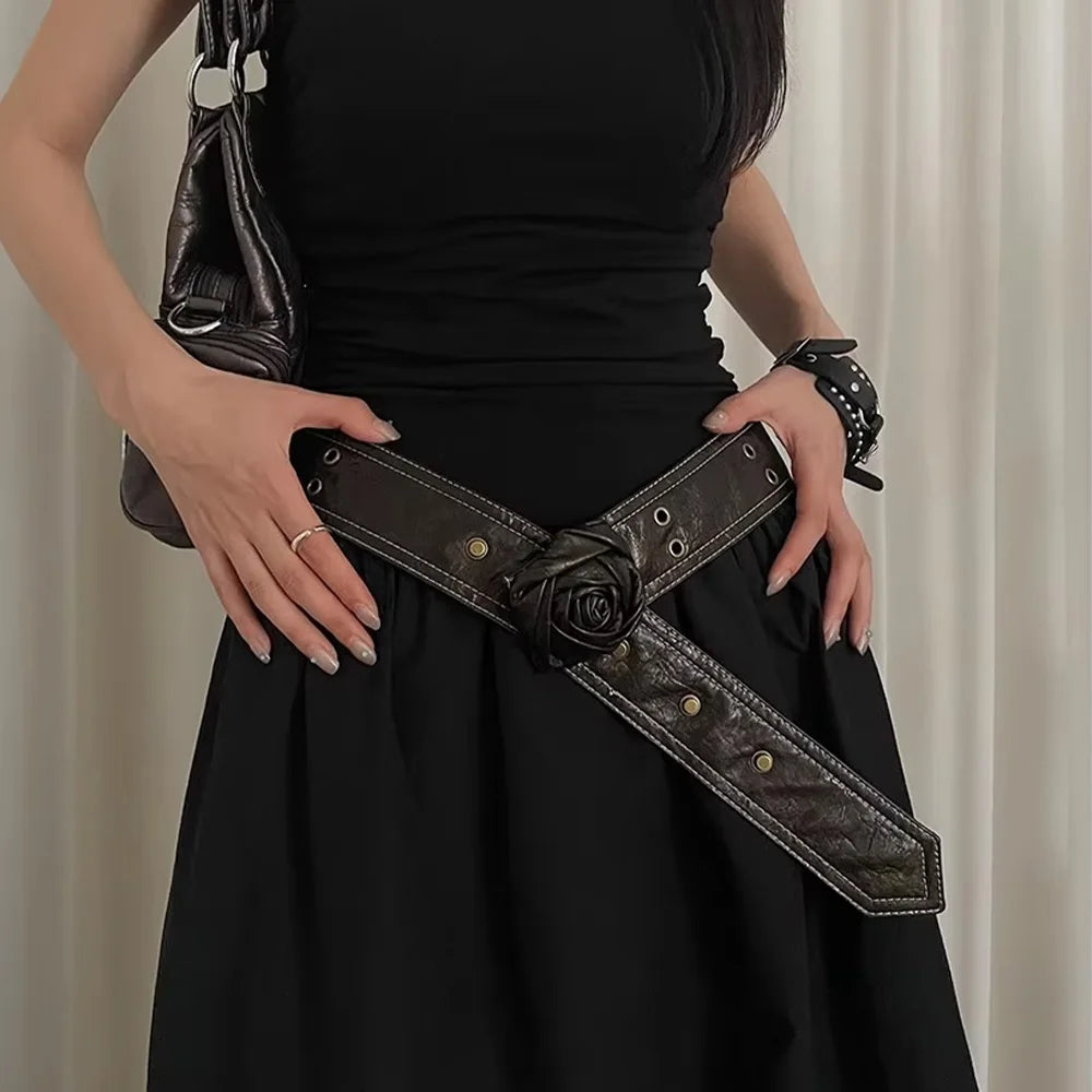 Designer Belts for Women High Quality Luxury Female Dress Flower Waistband Solf Leather Adjustable Girls Dresses Belt Rivet