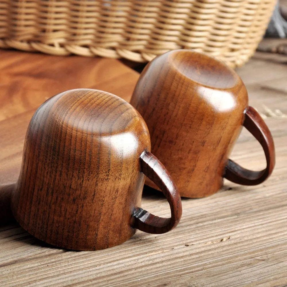 4 Pack Wooden Cups with Handles Jujube Wood Mugs Natural Solid Wood Coffee Cups Suitable for Drinking Tea Milk Coffee Hot Drinks