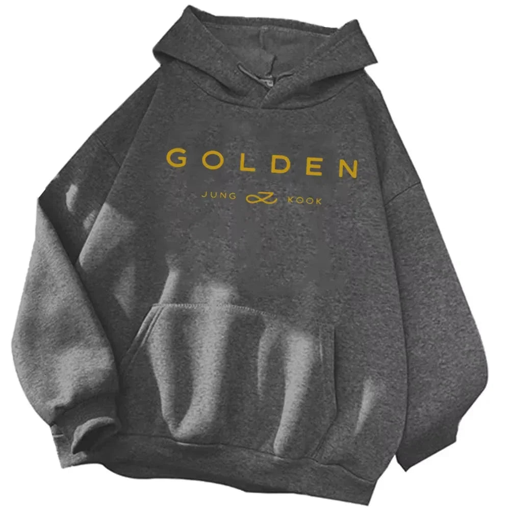2025 hot selling Jungkook Kpop hoodie retro sportswear Sudaderas winter warm gold album Merch men's and women's hoodies