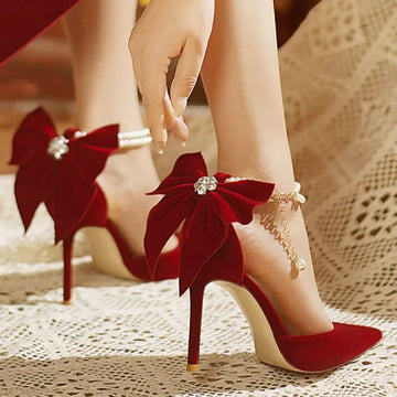 New Women Pumps 2025 Thin Heel Hollow Sandals Pearl Butterfly Pointed Toe High Heels Women Luxury Elegant Wedding Shoes Bride