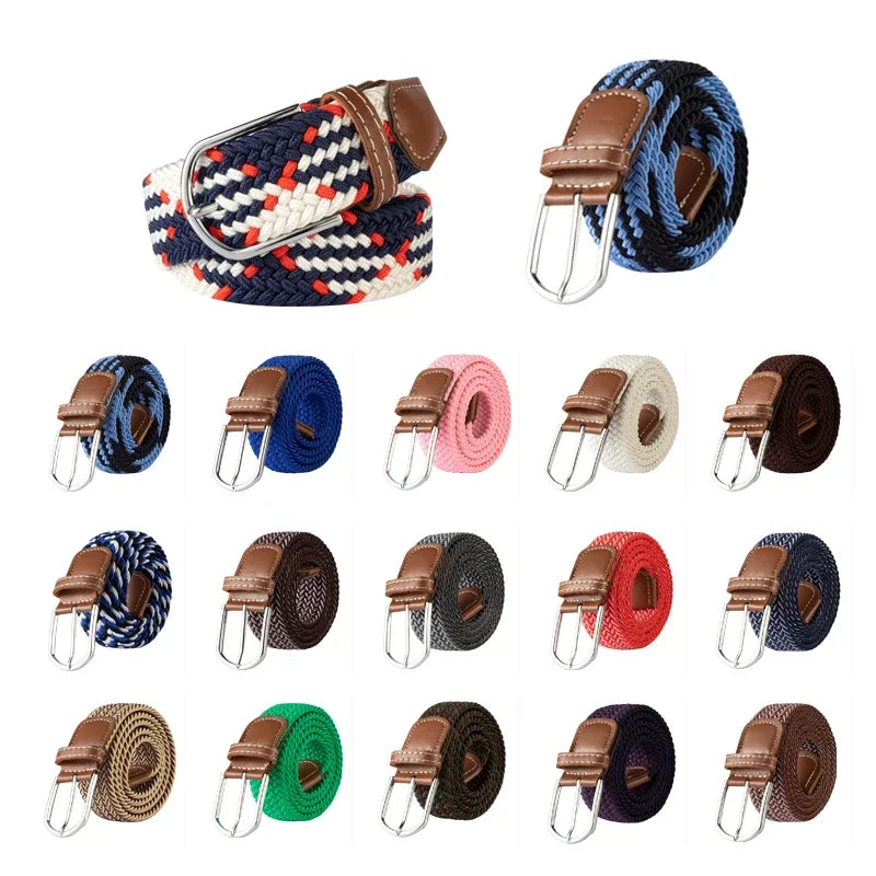 Women Casual Knitted Pin Buckle Without Holes Men Belt Woven Canvas Elastic Expandable Braided Stretch Belts for Female Jeans