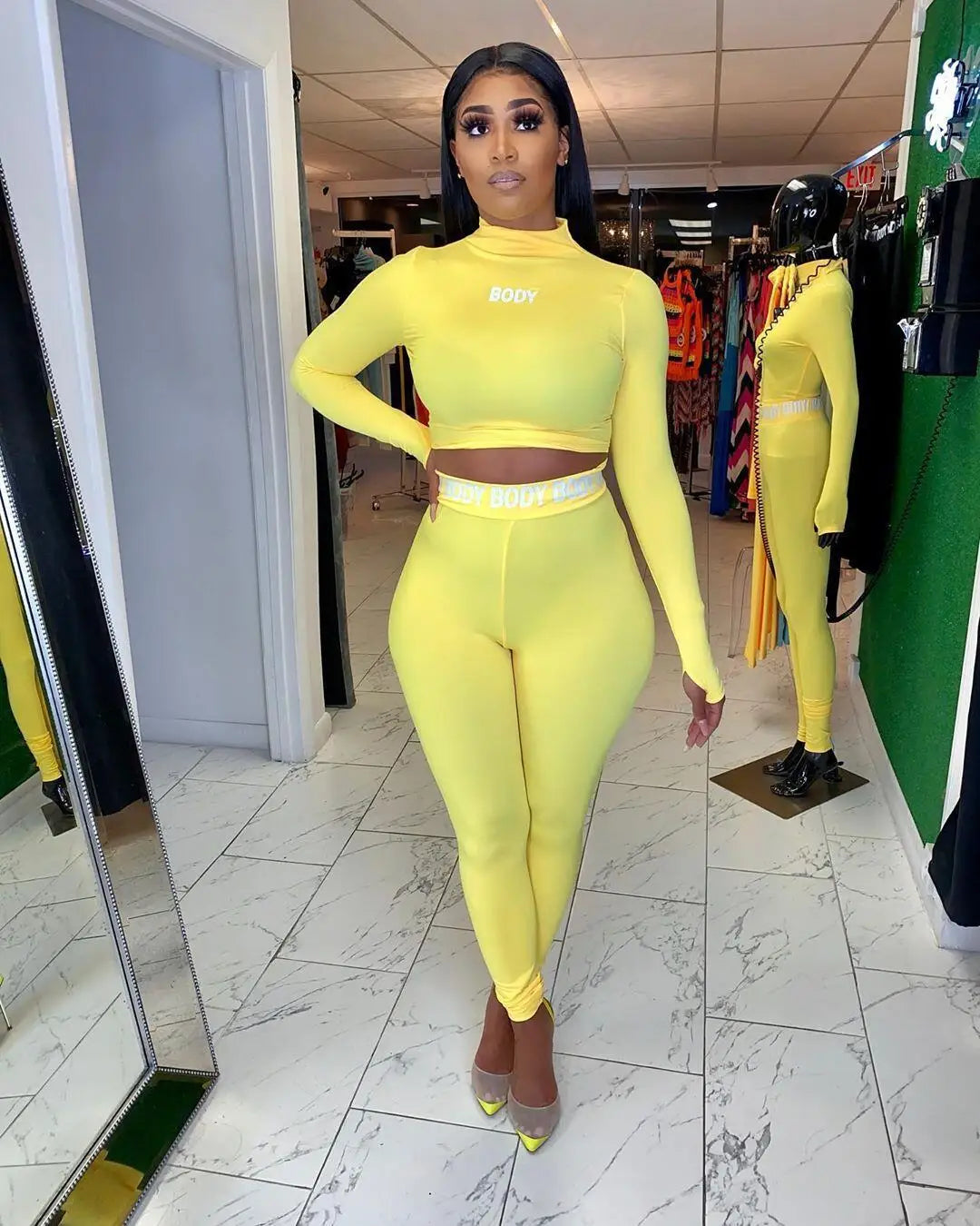 European and N Women's Clothing Hot Cross-border Trade Autumn and Winter Sexy Solid Color Tight Long-sleeved Suit
