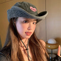 Japanese Retro Washed Cowboy Hats for Women Spring and Summer Outdoor Camping Sun Protection Sweet Pink Love Bucket Caps - OneLoveCanada