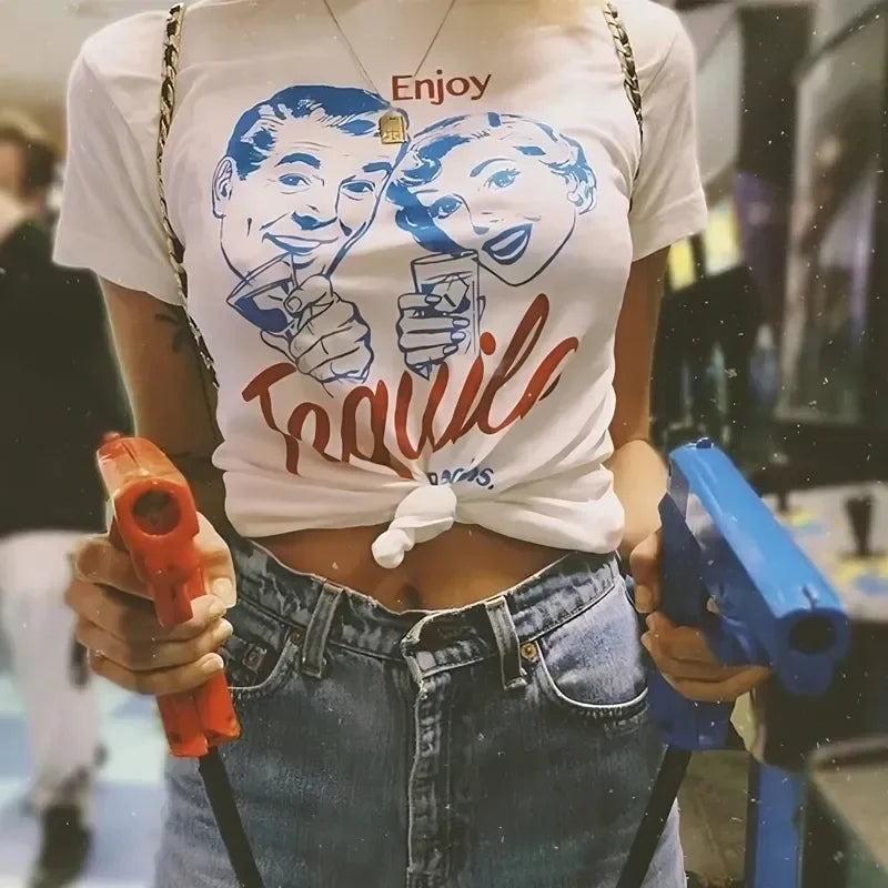 1001 Enjoy Tequila Retro Graphic Tees Women Cute Funny Alcohol Drinking T-Shirts Vintage Fashion T Shirts Tops Unisex Clothing - OneLoveCanada