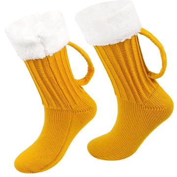 3D Beer Mug Knitted Socks Men's Padded Warm Mid-Calf Socks Women Winter Soft Funny Sleep Floor Socks Christmas Gift