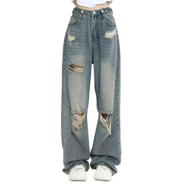 American Vintage Hole Y2k Women Jeans High Waist Jeans Wide Leg Baggy Loose Straight Hip Hop Streetwear Dragging Denim Pants