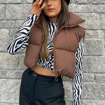 Fashion Short Down Vest Women Winter Autumn Warm Stand Collar Sleeveless Coats Outdoor Quilted Travel Jackets Zip Up Waistcoat