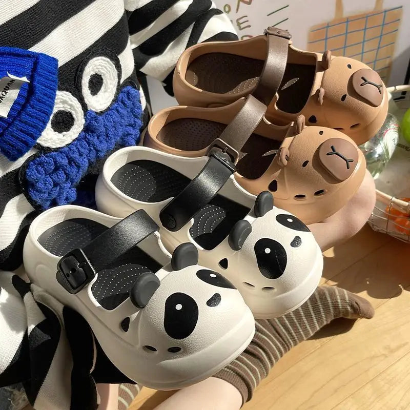 2025 New Cute Cartoon Slippers For Women Fashion Clogs Anti-slip Summer Shoes Girls Street Sandals 2 Way Wear Beach Slides