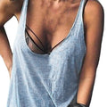 Lady Casual Solid Color Loose Tees U-neck Sleeveless Thin Women Vest Low Collar Stretchy Lady Summer Simple T-shirt Streetwear - OneLoveCanada