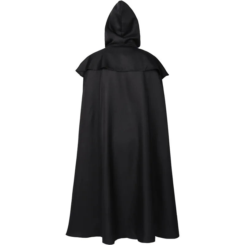 Black Medieval Men's Retro Cosplay Hooded Cape Gothic Long Cloak Jacket, Red Green Blue Available, Unisex Jacket