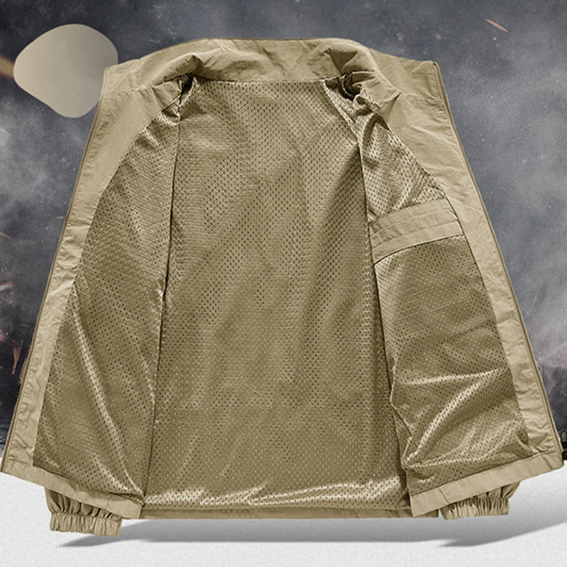 Men's Spring-Autumn Jackets: Breathable, with Pockets, Versatile, Suitable for Outdoor Activities, Stand-up Collar, Casual Style