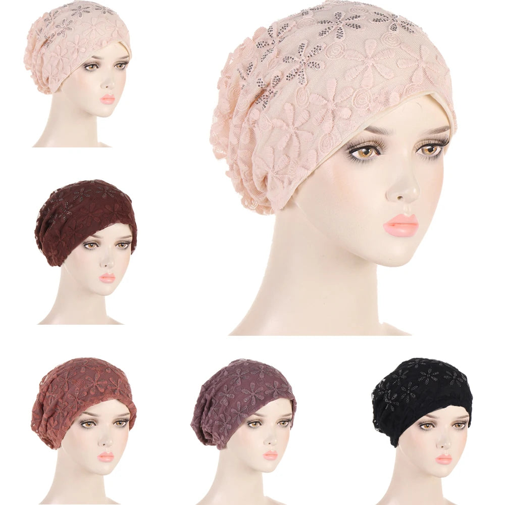 Women Hats Spring Summer Thin Bonnets for Women Designer Lace Flower Skullies Headscarf Hat Autumn Latest Turban Beanies Fashion