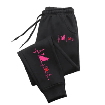 Cat Electrocardiogram Printed  Trousers Sport Fashion Joggers Street Soft  Pants Woman Casual Autumn Gothic Clothing