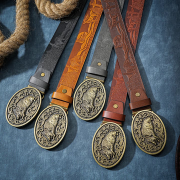 Men & Women-Western-Cowboy-PU Leather-Belts - Vintage Belt Floral Engraved Buckle Belt for Jeans