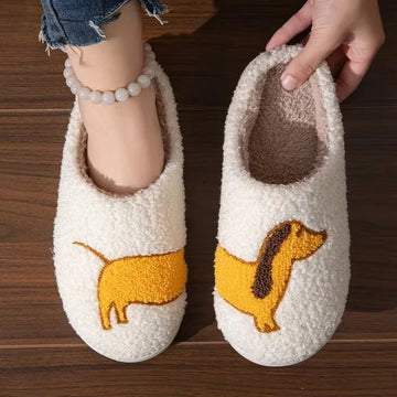 Autumn Winter Women New Warm Home Slippers Men Cute Dachshund Puppy Plush Slides Couple Funny Cartoon Animal Cotton Flat Sandals