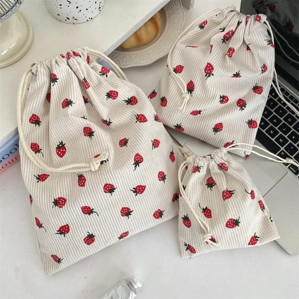 Cute Floral Women Makeup Bag Pouch Kawaii Portable Toiletries Cosmetics Storage Organizer Travel Cosmetic Bag Drawstring Case