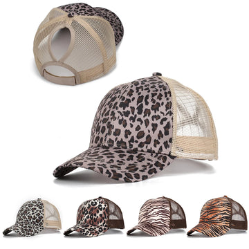 5 Style Leopard Print High Ponytail Ball Cap Women Snapback Summer Mesh Hat Female Fashion Hats Casual Adjustable Cap