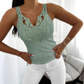 Casual Sleeveless Lace Tops For Woman Summer 2025 Fashion Ladies White Sling Slim V-neck Tank Top Tees Elegant - OneLoveCanada