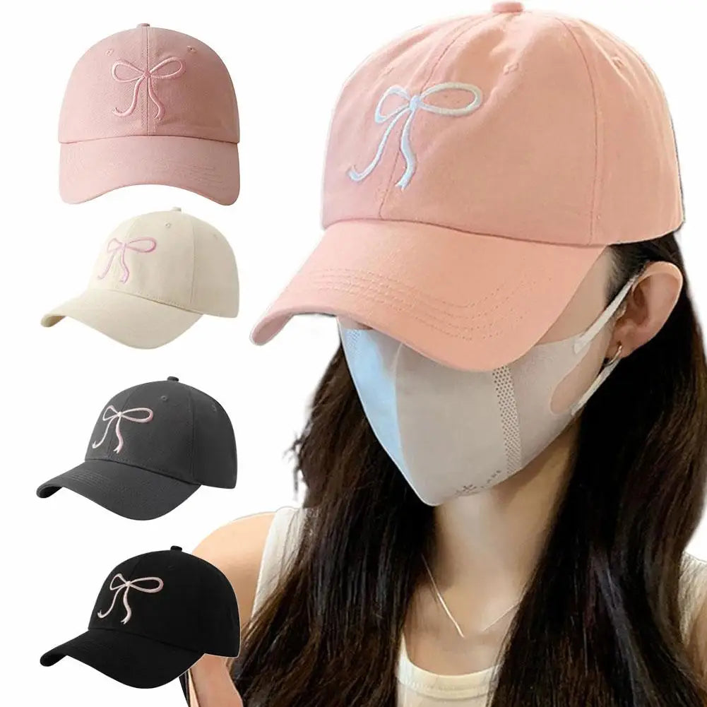 Bow Baseball Cap Embroidered Sweet Cute Soft Top Adjustable Solid Color Unisex Fashion 2025 New Baseball Cap