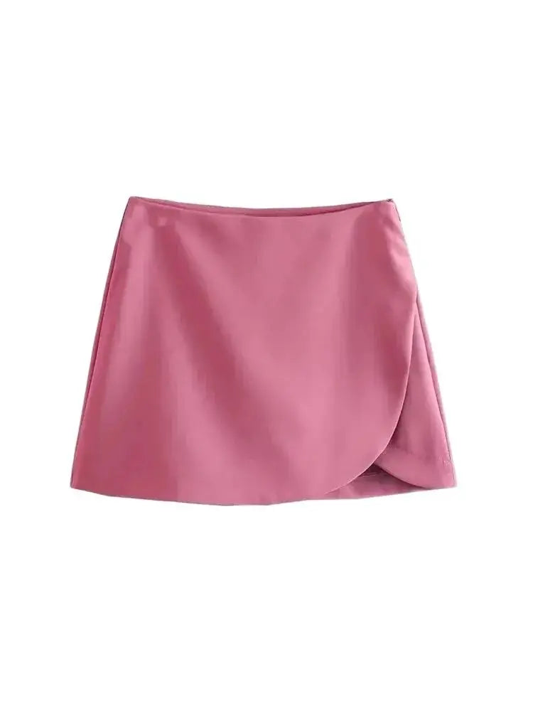 TRZA Women Fashion Pareo Style Shorts Skirts Vintage High Waist Side Zipper Female Skort Mujer