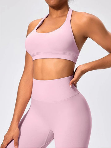 Women's Gym Solid Color Sports Bra Sexy Tight Fitting Backless Seamless with Chest Cushion Vest Exercise Yoga Camisole Top