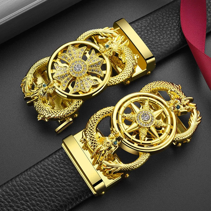 Belt men's automatic buckle waist belt genuine leather belt trendy pure genuine elastic double-sided business wear-resistant