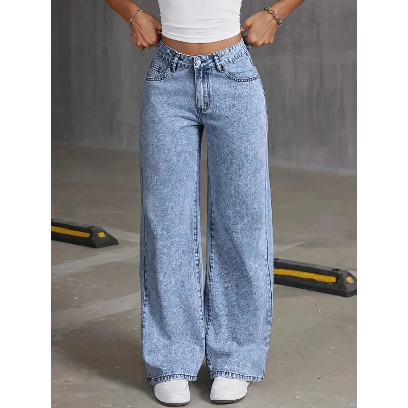 Denim Wide Leg Jeans High waisted  Bow Embroidered Pocket Wide Leg Jeans  Fashionable Women's Trousers Casual Style