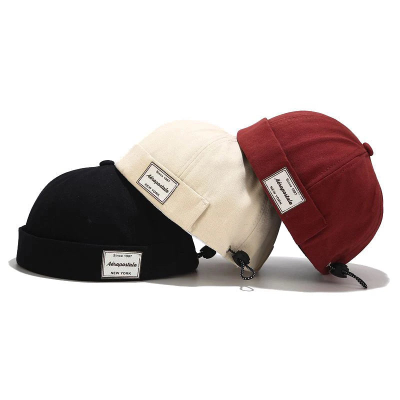 Bocca Label Docker Cap Adjustable Solid Color Brimless Caps Without Visor Cotton Breathable Beanie Hats Unisex Street Outdoor