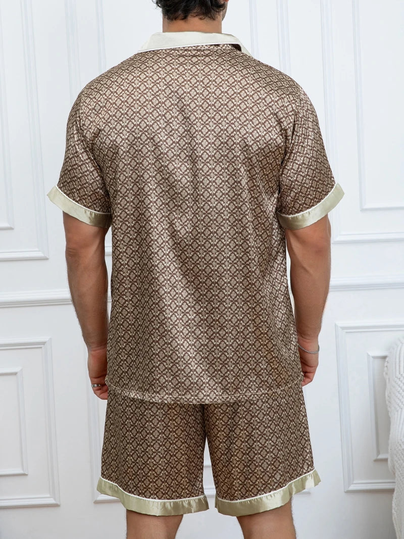 Men's Plaid Print Pajama Set Short Sleeve Lapel Top And Elastic Shorts Comfortable Perfect For Summer Sleepwear Loungewear Pjs