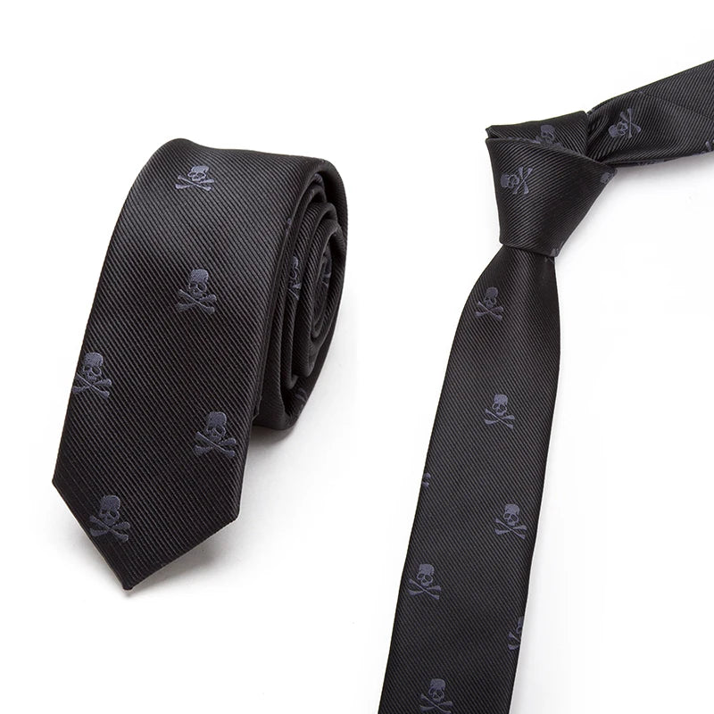 Black Slim Skull Ties for Men Women Classic Polyester Neckties Fashion Man Tie Casual Party Cosplay Punk Accessories Fake Collar