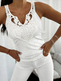 Casual Sleeveless Lace Tops For Woman Summer 2025 Fashion Ladies White Sling Slim V-neck Tank Top Tees Elegant - OneLoveCanada