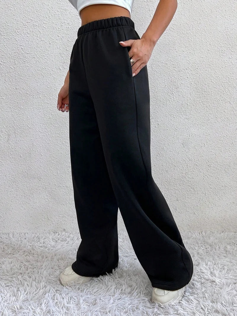 Casual Women Joggers Pants Fashion High Waist Black Solid Sweatpant Office Lady New Baggy Pant Oversized Pockets Chic Trousers