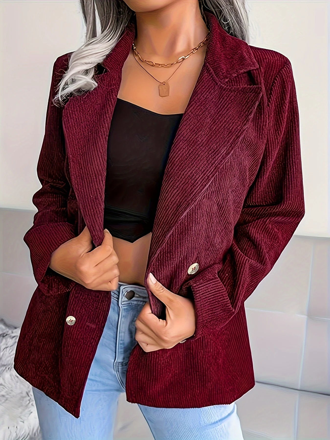 Women's plus Size Suit Jacket Casual Lapel Long Sleeve Slim Fit Zipper Pocket Solid Color Office Workwear