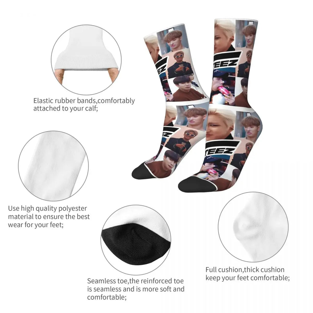 Fashion Men's Socks Crazy Ateezed Funny Memes Sock Kpop Idol High Quality Women's Socks Spring Summer Autumn Winter