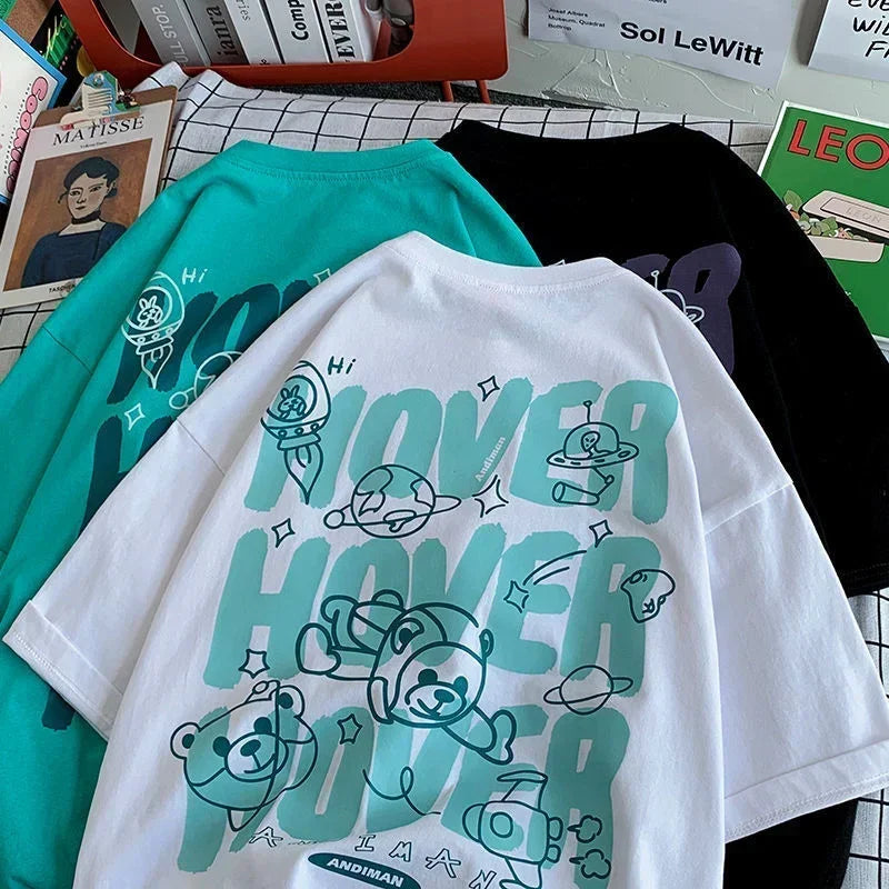 Oversized T-shirt Men Women Kawaii Bear Printing Harajuku Tshirt Casual Loose Short Sleeve Summer Streetwear Tops Man Clothes