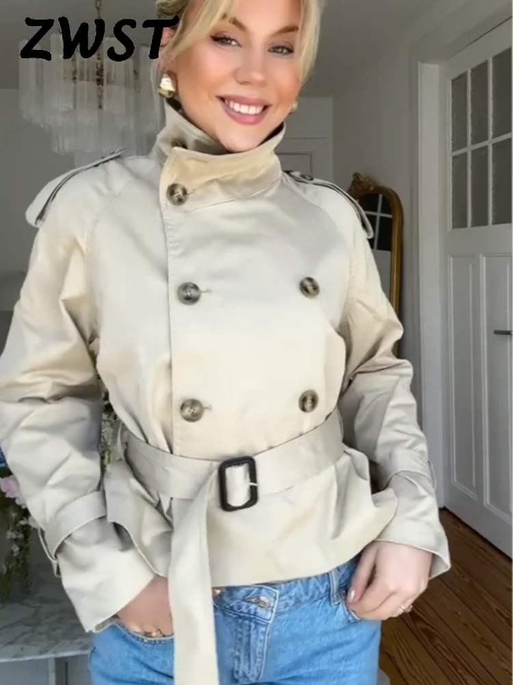 Fashion Flared Sleeve Women Coat Elegant Stand Collar Single Breasted Long Sleeved Female Jacket 2025 Spring Commuter Lady Coats
