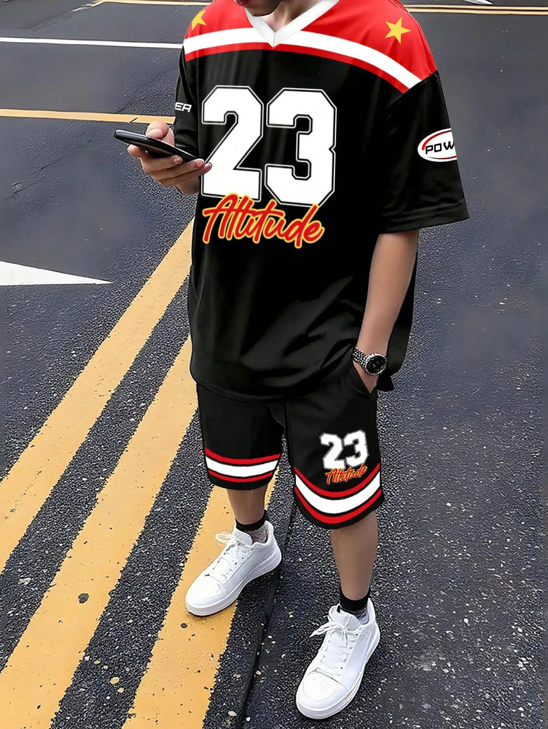Men's Casual Colorblock Letter Print Short Sleeve T-Shirt&Shorts Set Loose Quick Drying Shirt Sportswear Set Men's Top&Shorts