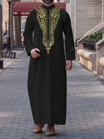 Luxury men's Muslim long sleeve Embroidered garment Embroidered new long sleeve Islamic robe for Muslims
