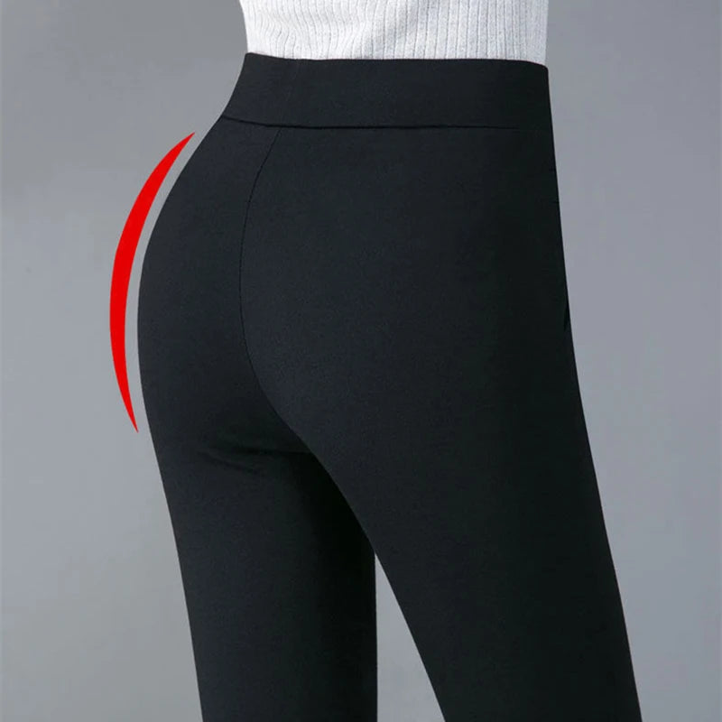 Casual Elegant Long Thin Pants Elastic Waist Black OL Trend Pencil Pants Summer Simple Women New In Clothes Skinny Solid Strip