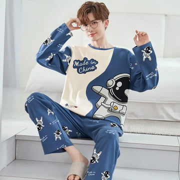 Spring And Autumn 2 Piece Men's Pajamas Boys Sports Long Sleeve Loose Leisure Suit Men's Homewear Sets Pajama Sets