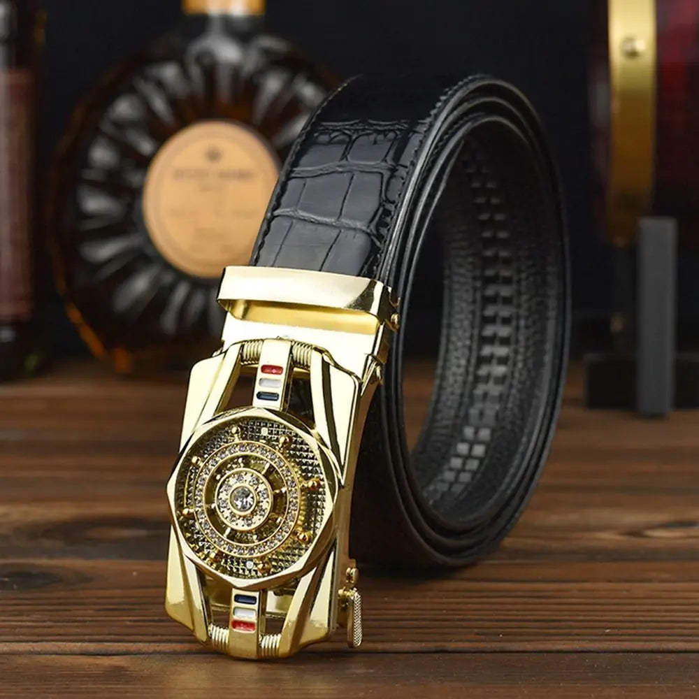 Luck Is On The Turn 4.0cm Belt Automatic Buckle Men's Business Headless Sports Car Model Rotating Hollow Pants Buckle