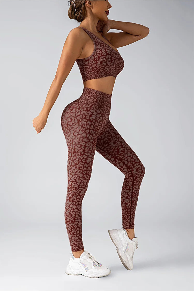 The women's leopard print high waisted yoga set is an ideal choice for fitness enthusiasts and daily wear - OneLoveCanada