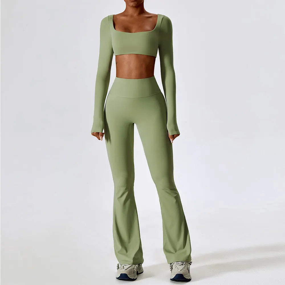 Yoga Set 2PCS Seamless Women Sportswear Workout Clothes Athletic Wear Gym Legging Fitness Bra Crop Top Long Sleeve Sports Suits - OneLoveCanada