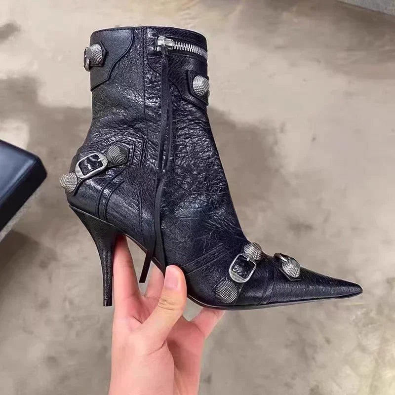 Luxury Ankle Boots Women Shoes Pointed Toe High Heel Sexy Leather Goth 2024 Trend Stiletto Party Dress Pumps Autumn Botas Mujer