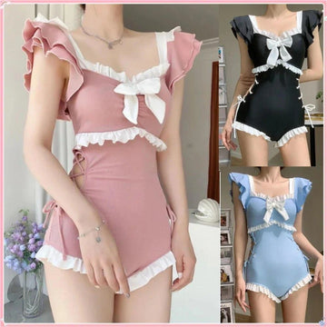 New Kawaii Swimsuit Women Bikini Korean Fashion Swimwear One-Piece Monokini Sexy Push Up Girls Padded Beach Wear Swimming Summer