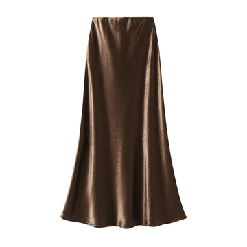 Autumn Women Fashion Skirts Temperament Pleated Flowing Satin Tight Midi Skirt Party Chic Elegant Women Mermaid Skirt