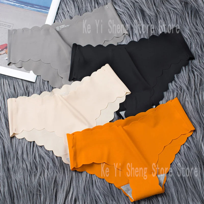 4 pieces of seamless underwear for women, breathable, simple, thin, close-fitting, invisible wavy triangle pants for women