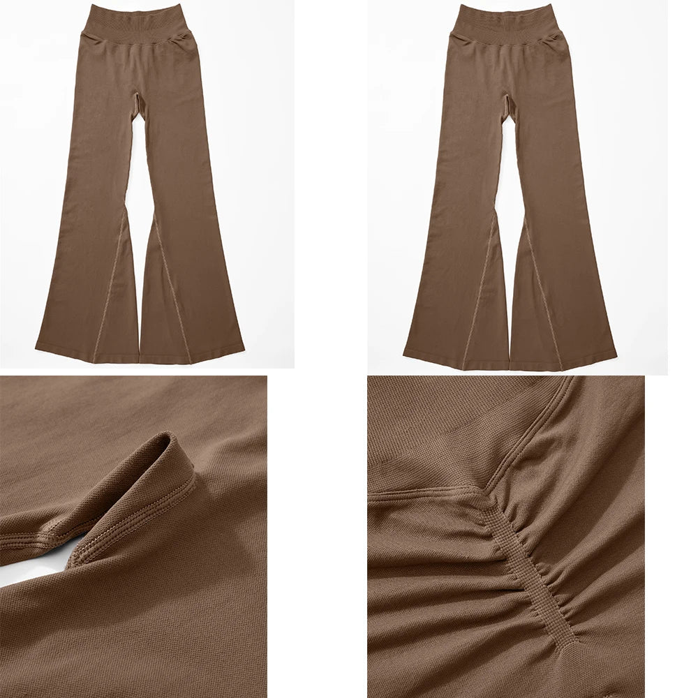 Women Wide-leg Pants Yoga Leggings Tights High Waist Leisure Flared Pants Dance Workout Long Length Flared Leggings Ladies