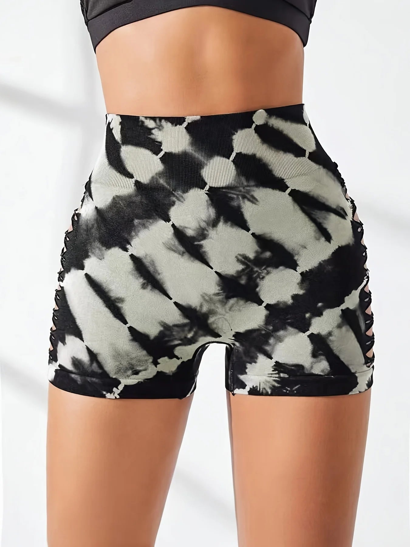 Seamless high waisted and buttocks lifted tie dyed side hollowed out yoga pants - OneLoveCanada